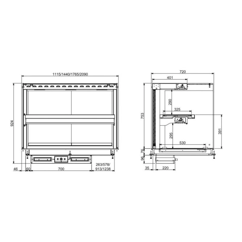 DROP-IN VITRINE CUBIQUE CHAUFFANTE AVEC PLAQUE VITRO CERAMIQUE NOIR 3/1