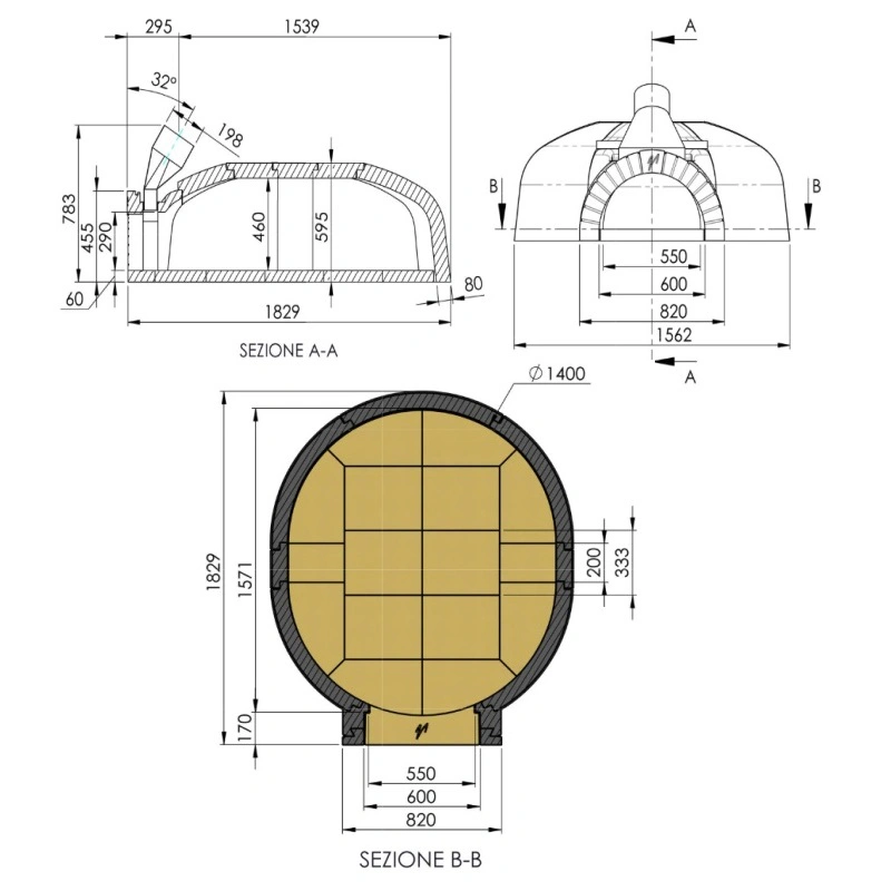 Four en kit bois ou gaz 12 pizzas 140x160 cm