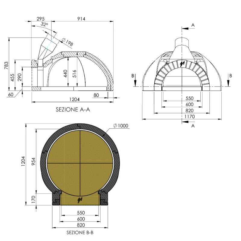 Four en kit bois ou gaz 5 pizzas 100x100 cm