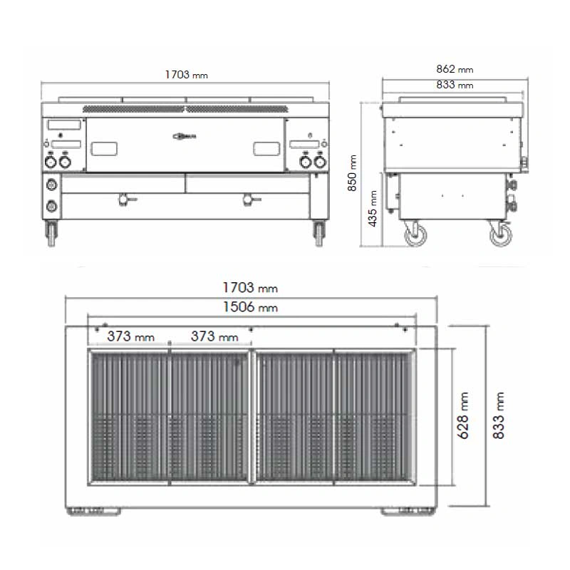 Gril professionnel à gaz inox quadruple module