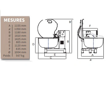 Pétrin à axe oblique cuve fixe 160kg